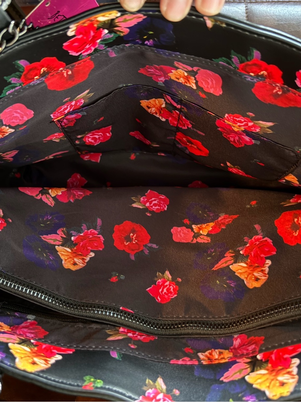Betsey Johnson Black Floral Accent Tote with Pouch NWT - Picture 5 of 6